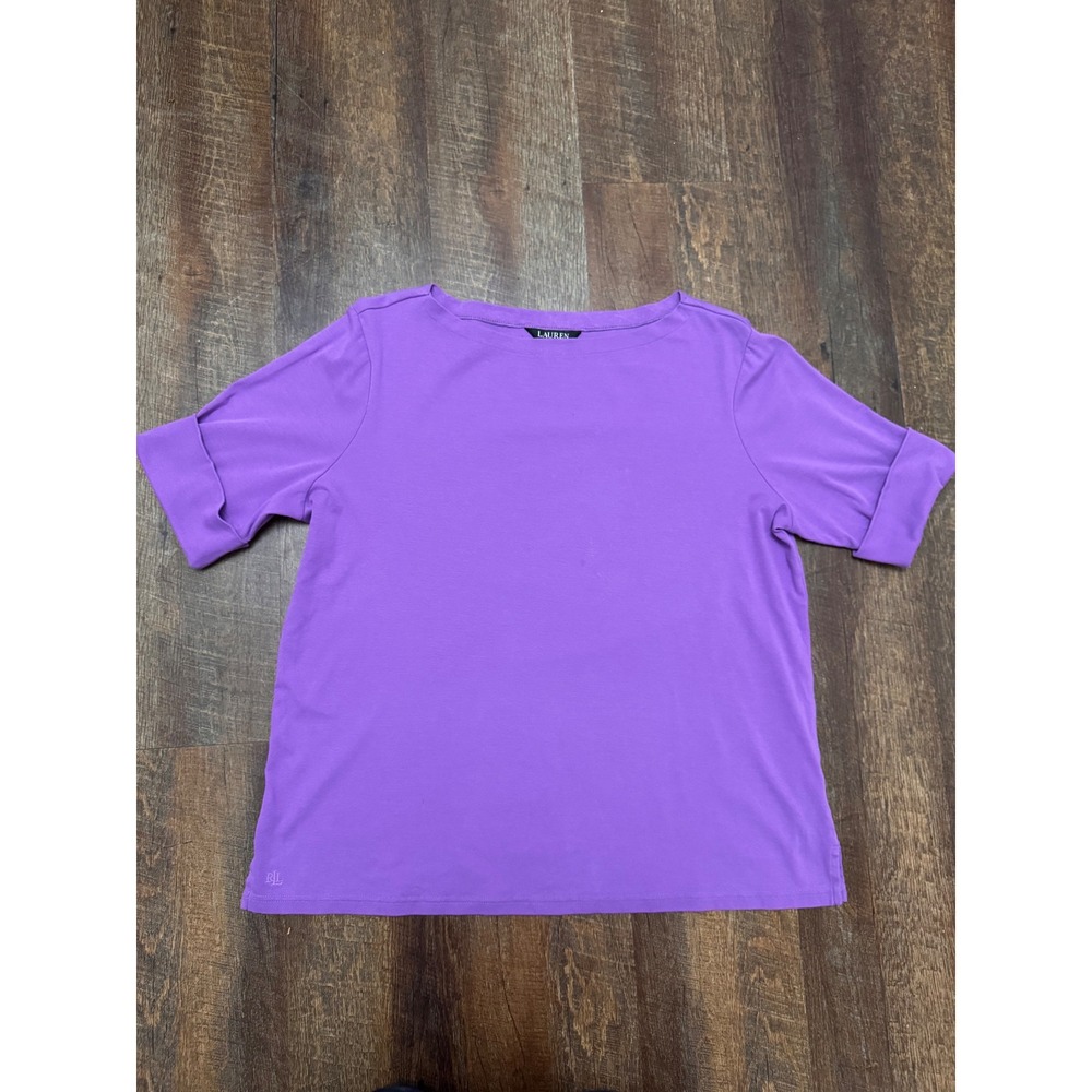 Lauren Ralph Lauren Purple Cotton Top 2X Short Sleeve Knit Plus Size